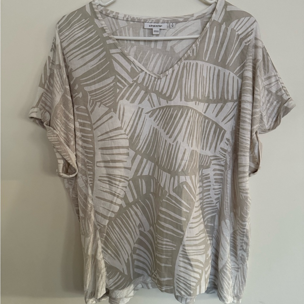 Chico's Linen V-Neck Short Sleeve Top